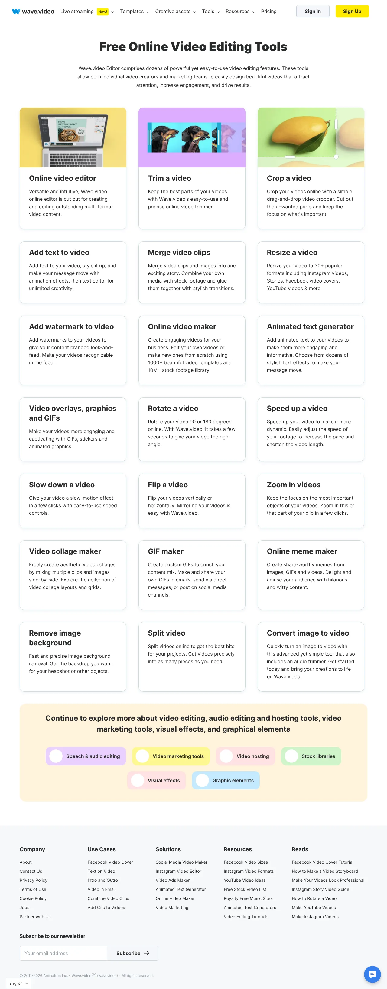 Vollständiger Screenshot von Wave.video