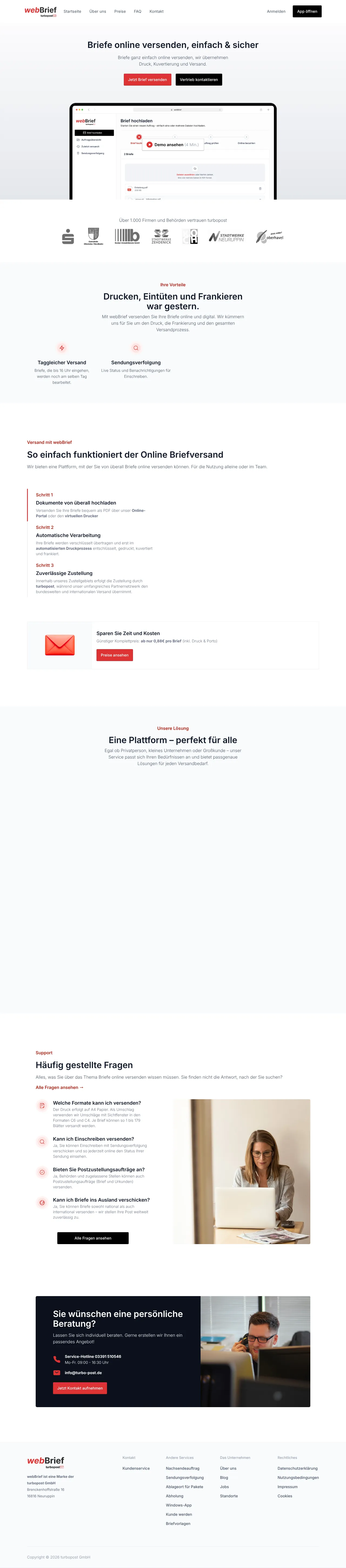 Vollständiger Screenshot von webBrief