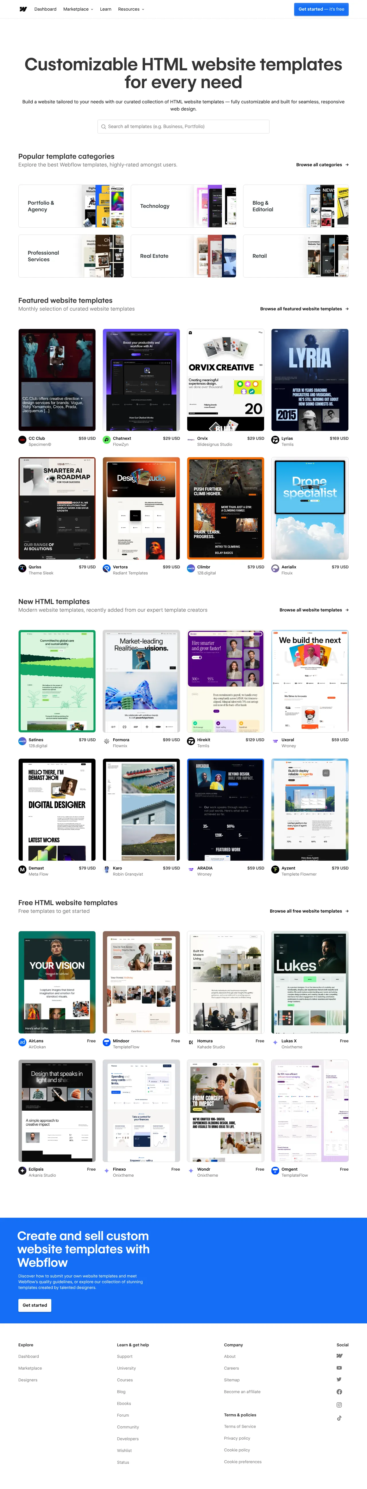 Vollständiger Screenshot von Webflow