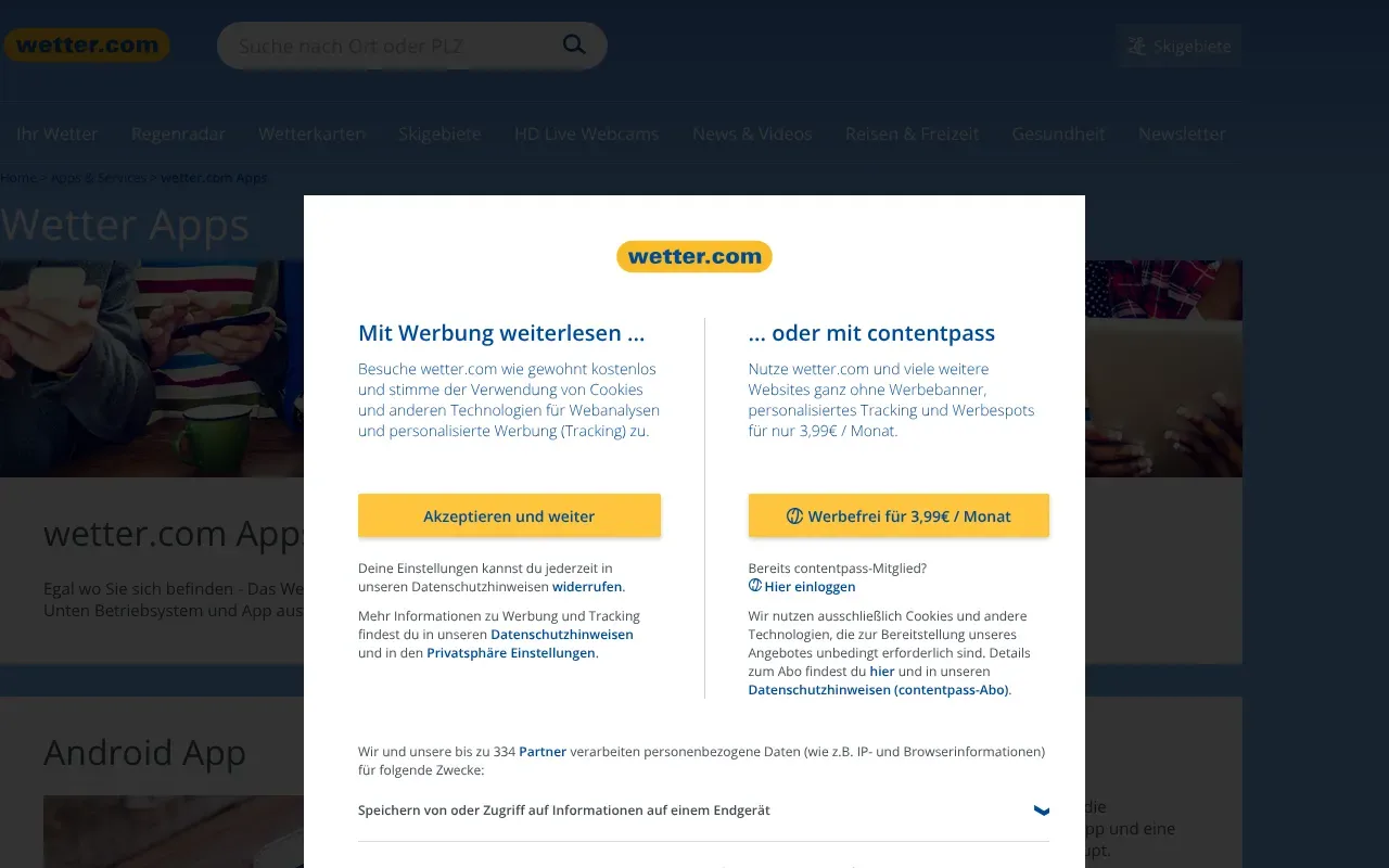 Screenshot von wetter.com
