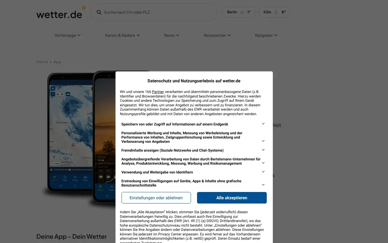 Screenshot von wetter.de App