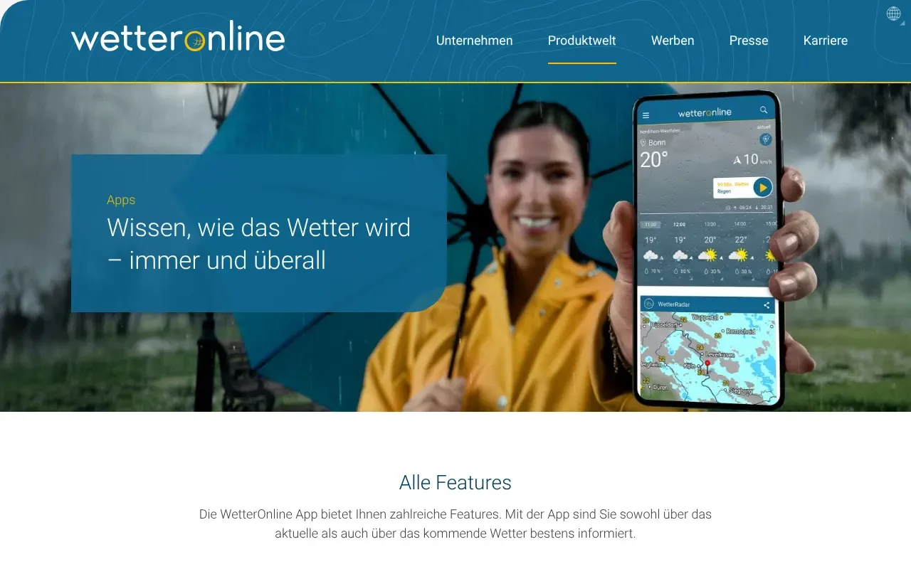 Screenshot von WetterOnline App