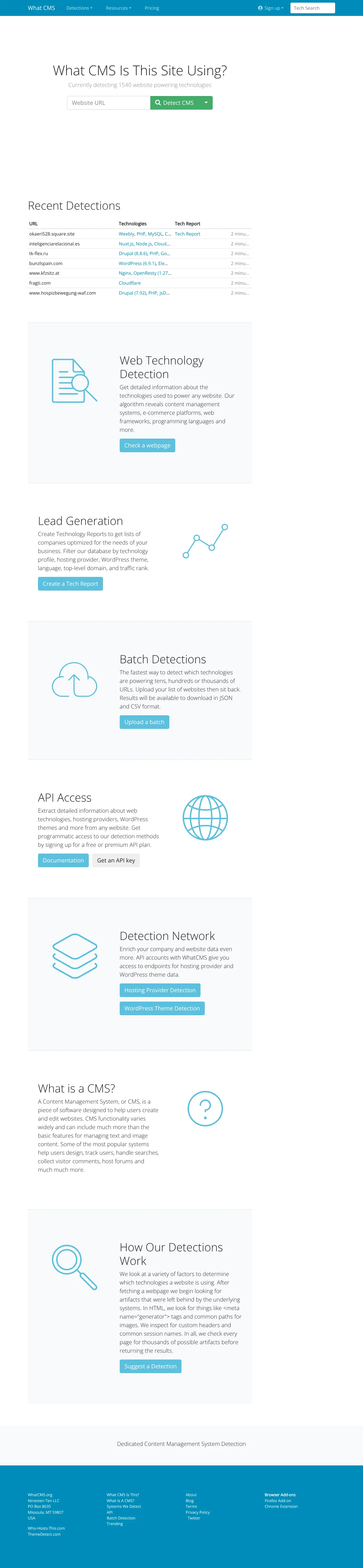 Vollständiger Screenshot von WhatCMS
