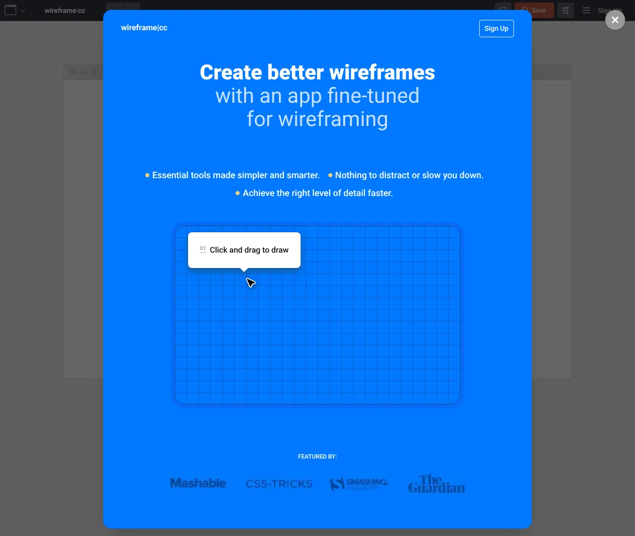 Vollständiger Screenshot von Wireframe.cc