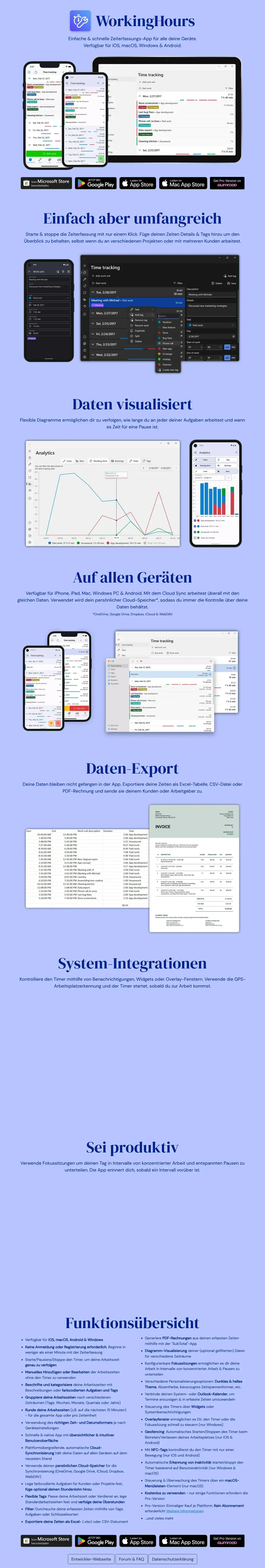Vollständiger Screenshot von WorkingHours