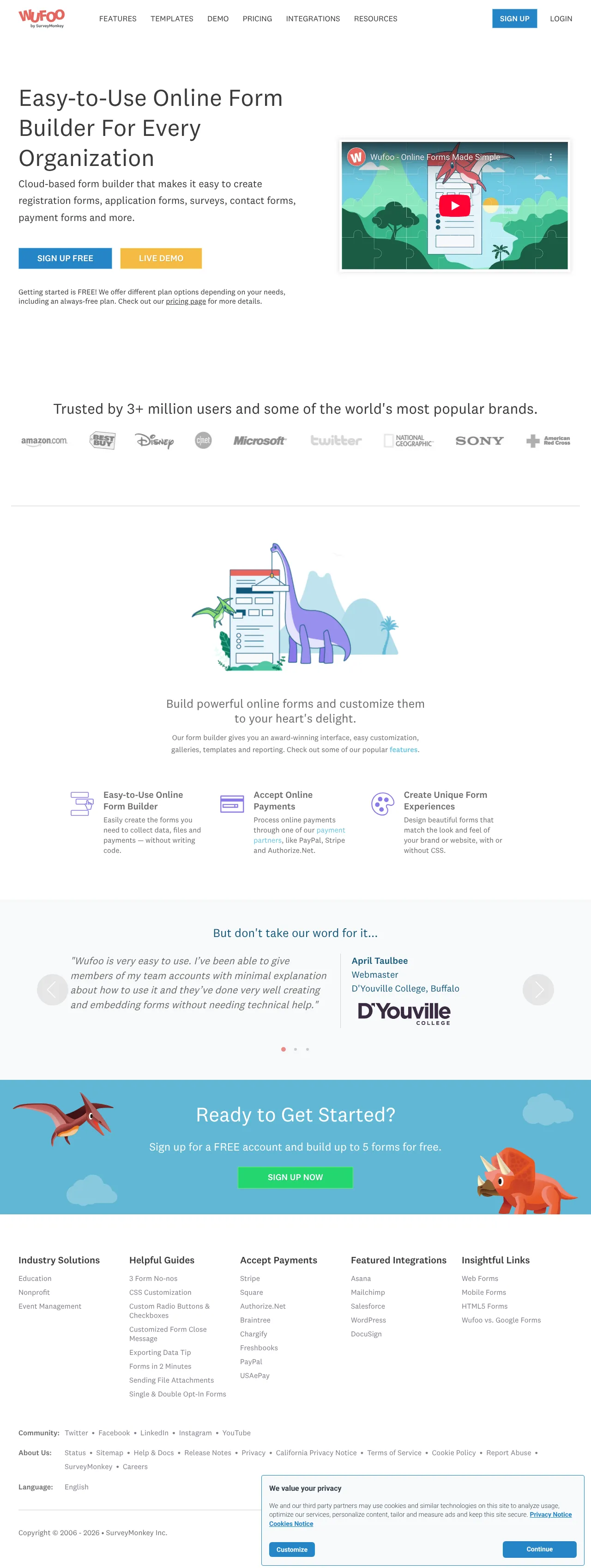 Vollständiger Screenshot von Wufoo