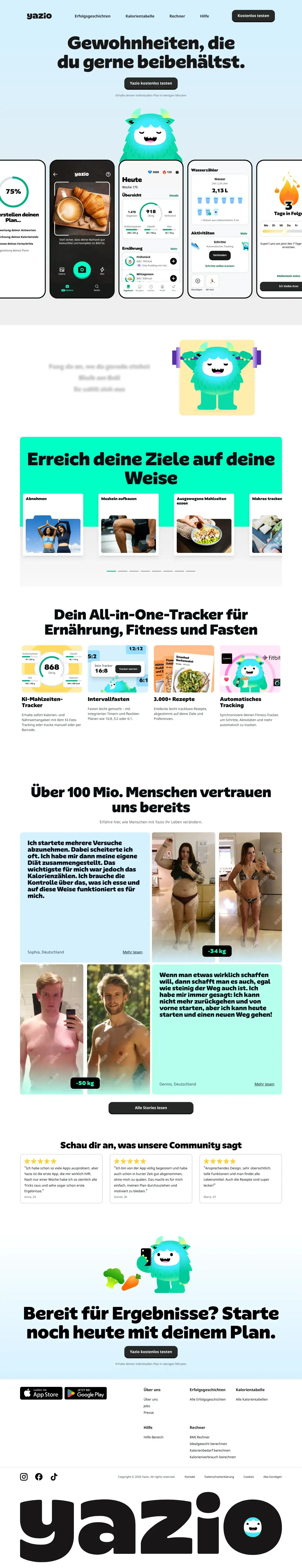 Vollständiger Screenshot von Yazio