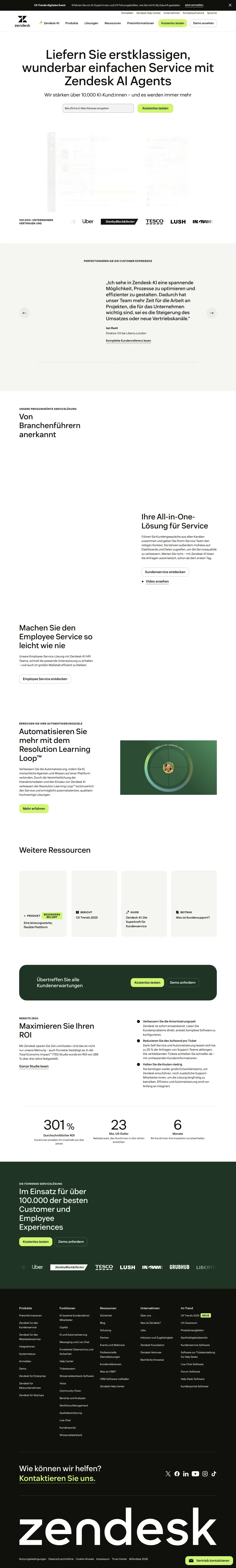 Vollständiger Screenshot von Zendesk
