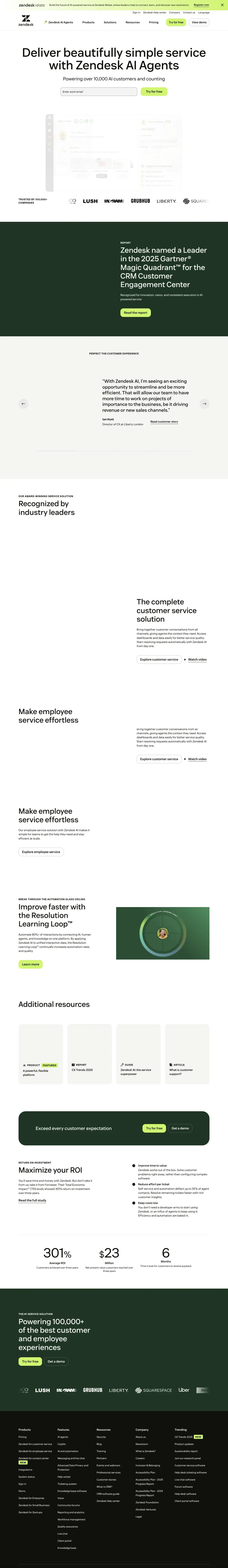 Vollständiger Screenshot von Zendesk