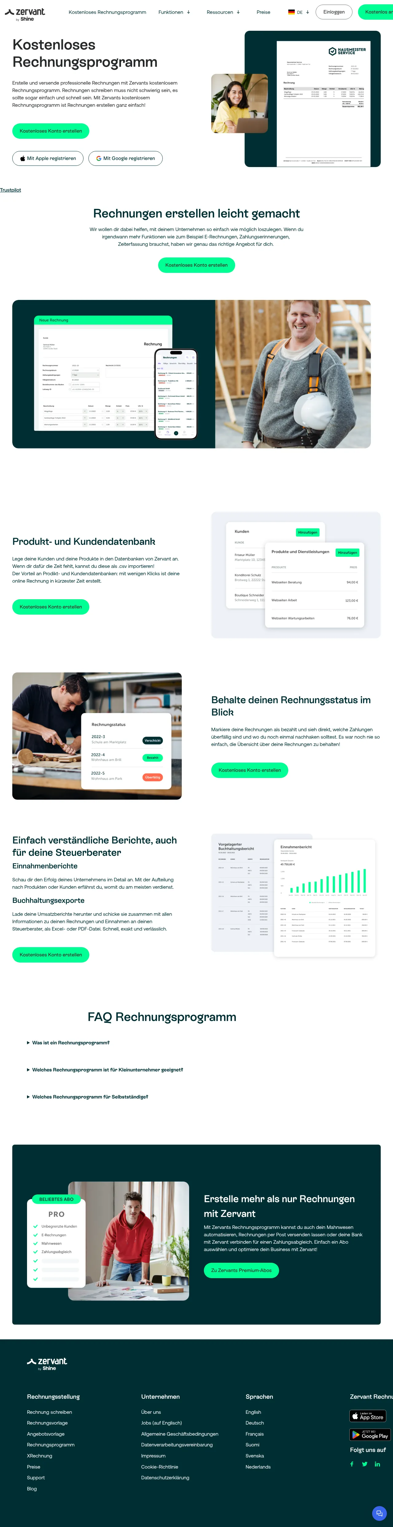 Vollständiger Screenshot von Zervant