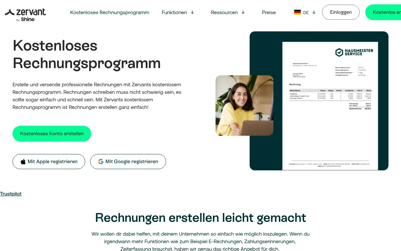 Screenshot von Zervant